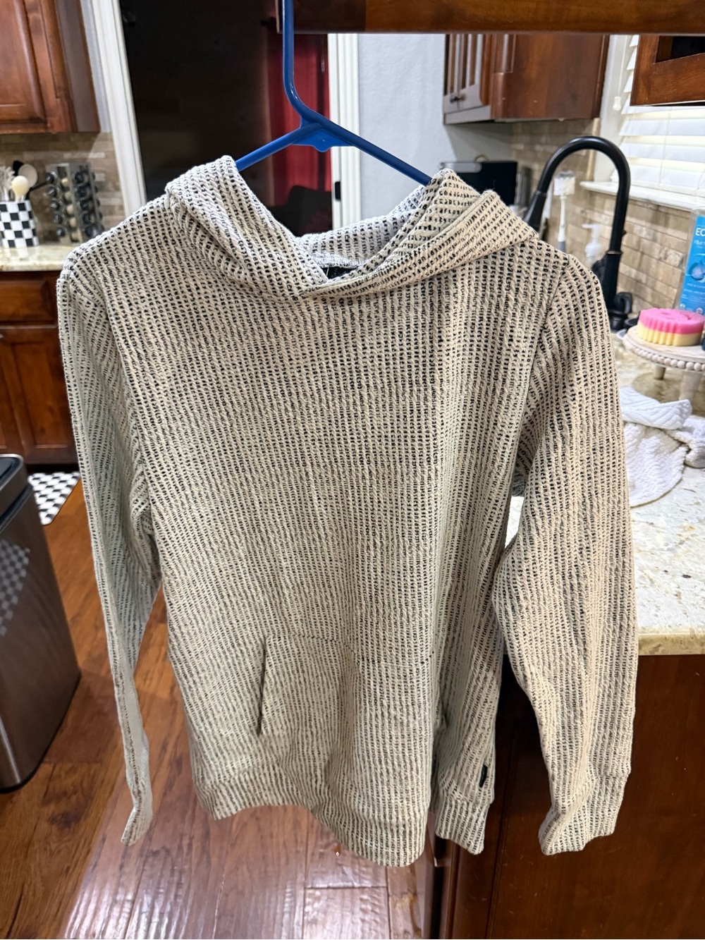 Kids Lightweight Cowl-Neck Pullover Hoodie in Cream and Black